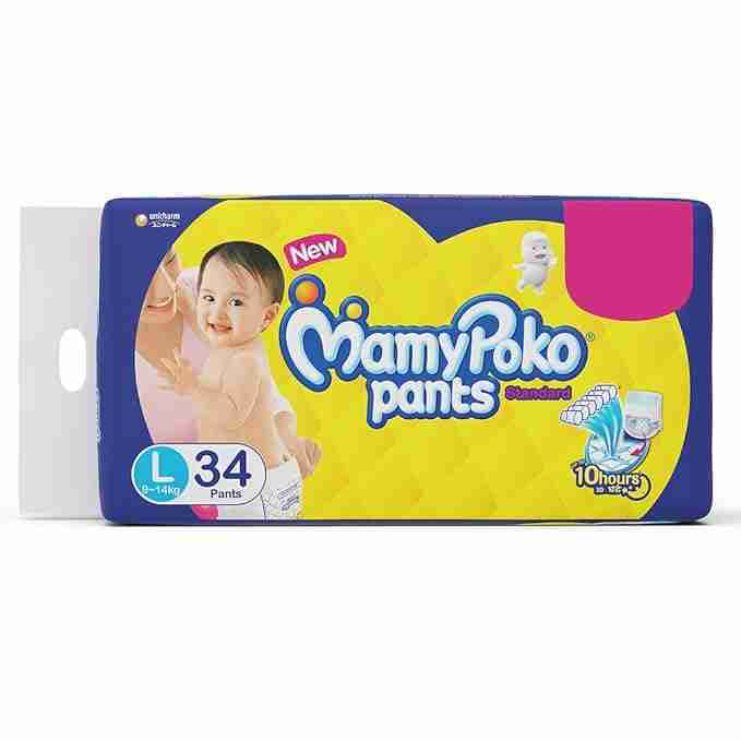MamyPoko Standard Baby Diaper Pants, Large (9 - 14 kg) 34 Count