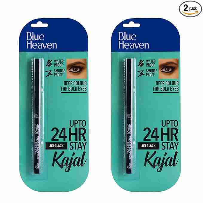 Blue Heaven 24 Hr Stay Kajal Black Waterproof | Long Lasting And Smudge Proof Pencil, Black Matte Finish | Pack Of 2 | 0.30G Each