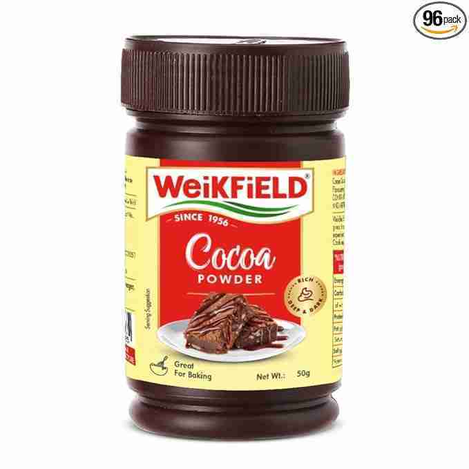 Weikfield Cocoa Powder | Low Fat Pure Cocoa Powder | Reusable Poly Jar | 50g Jar