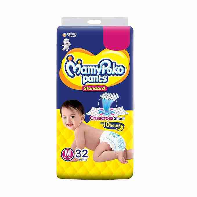 MamyPoko Pants Standard Baby Diapers, Medium (M), 32 Count, 7-12 kg