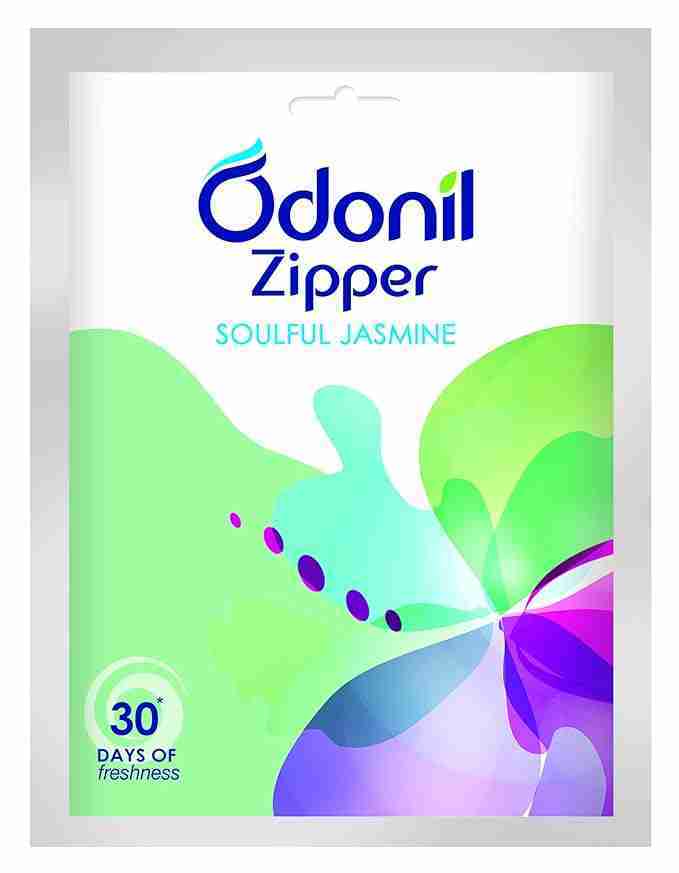 Odonil Bathroom Air Freshner Zipper (Soulful Jasmine) - 10g | Instant & Long Lasting Fragrance | Lasts upto 30 days | Germ Protection