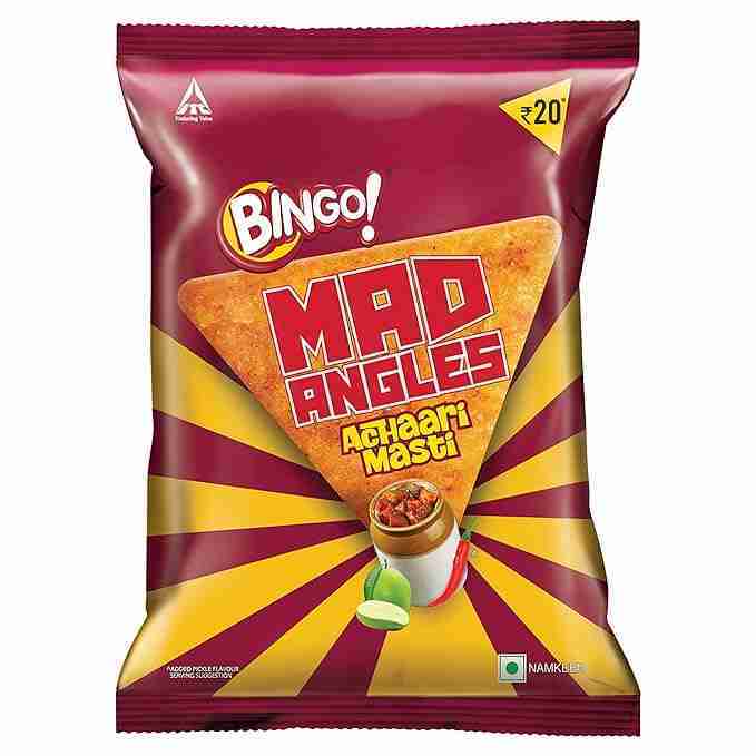 Bingo! Mad Angles Achaari Masti – Mango Pickle Flavour Crunchy Triangle Chips Pack - 66g